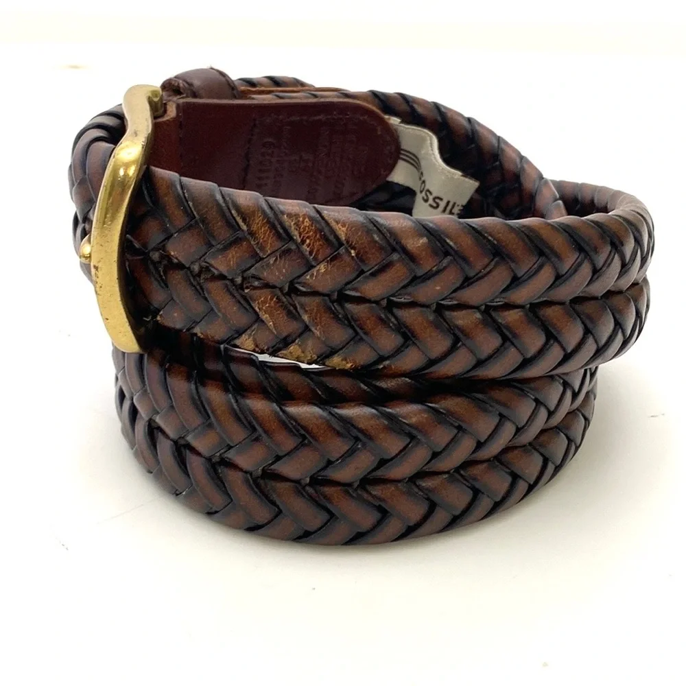 Fossil Men's Maddox Brown Leather Braided Trouser Belt